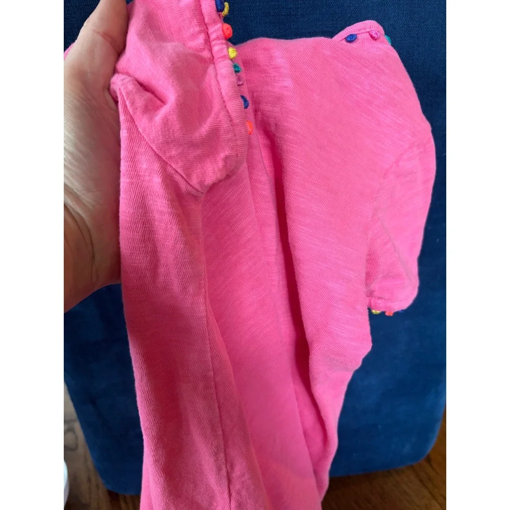 Boden Girls Pink Cotton Jersey Dress Rainbow Pom Pom Trim Summer 4-5Y